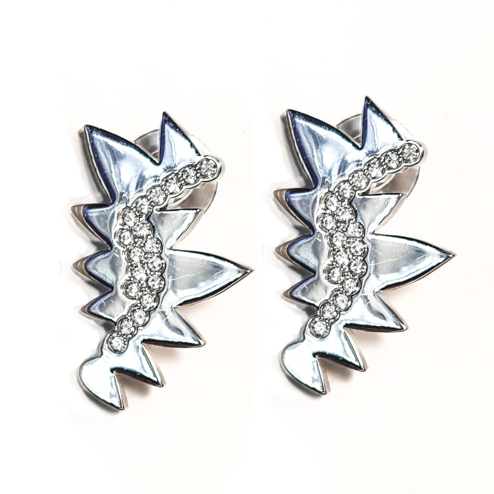 NEW - Modern Zig-Zag Silver & Rhinestone Edgy Spike Statement Earrings